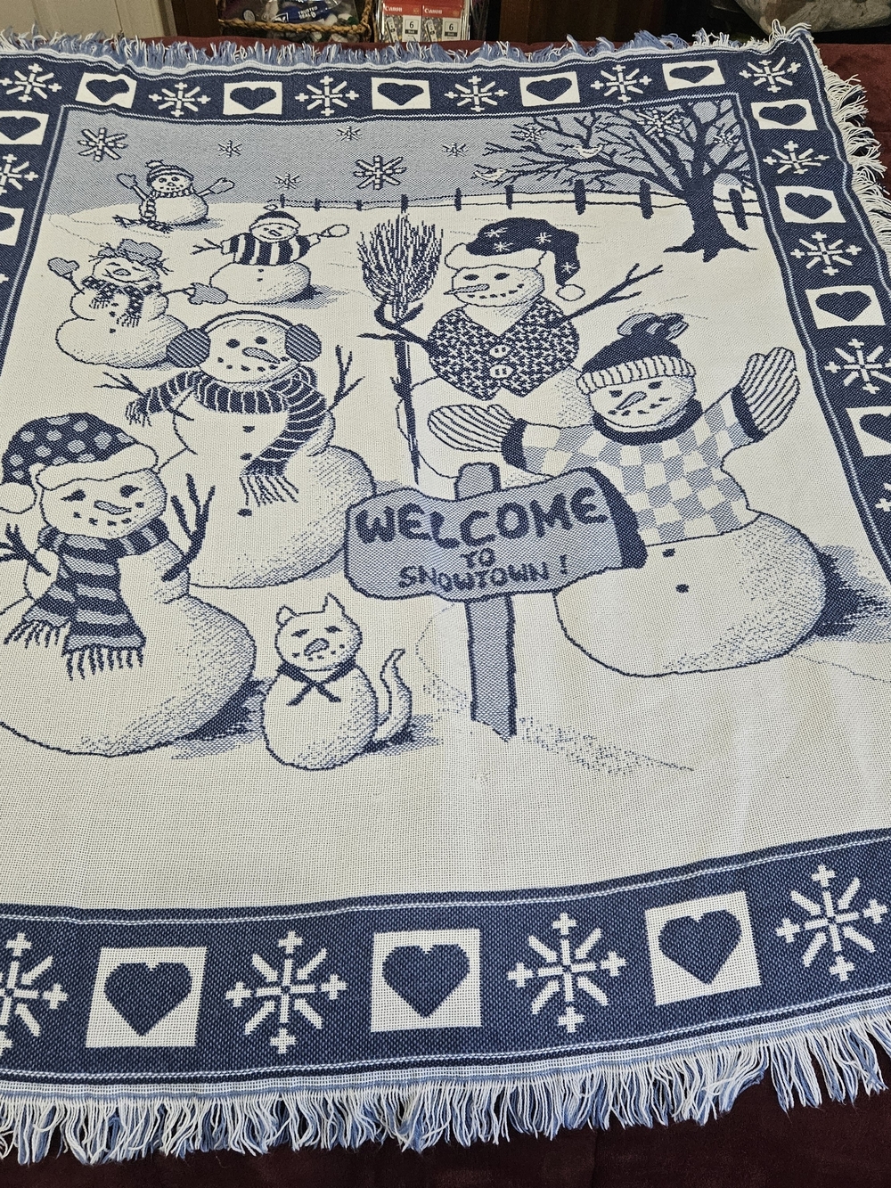 Welcome to Snowtown Blue & White Holiday Throw Blanket